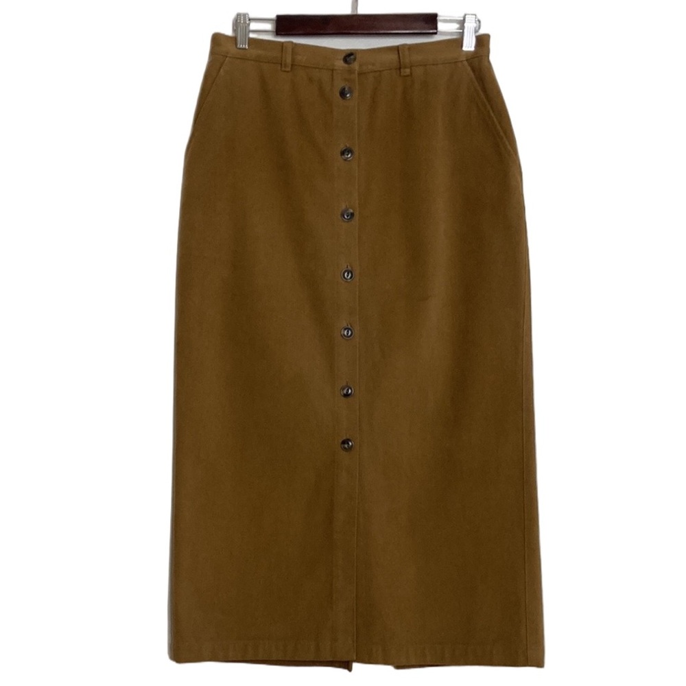 Vintage Maxi Skirt Womens Medium Brown Cotton Twill Long Straight Column 90s 80s